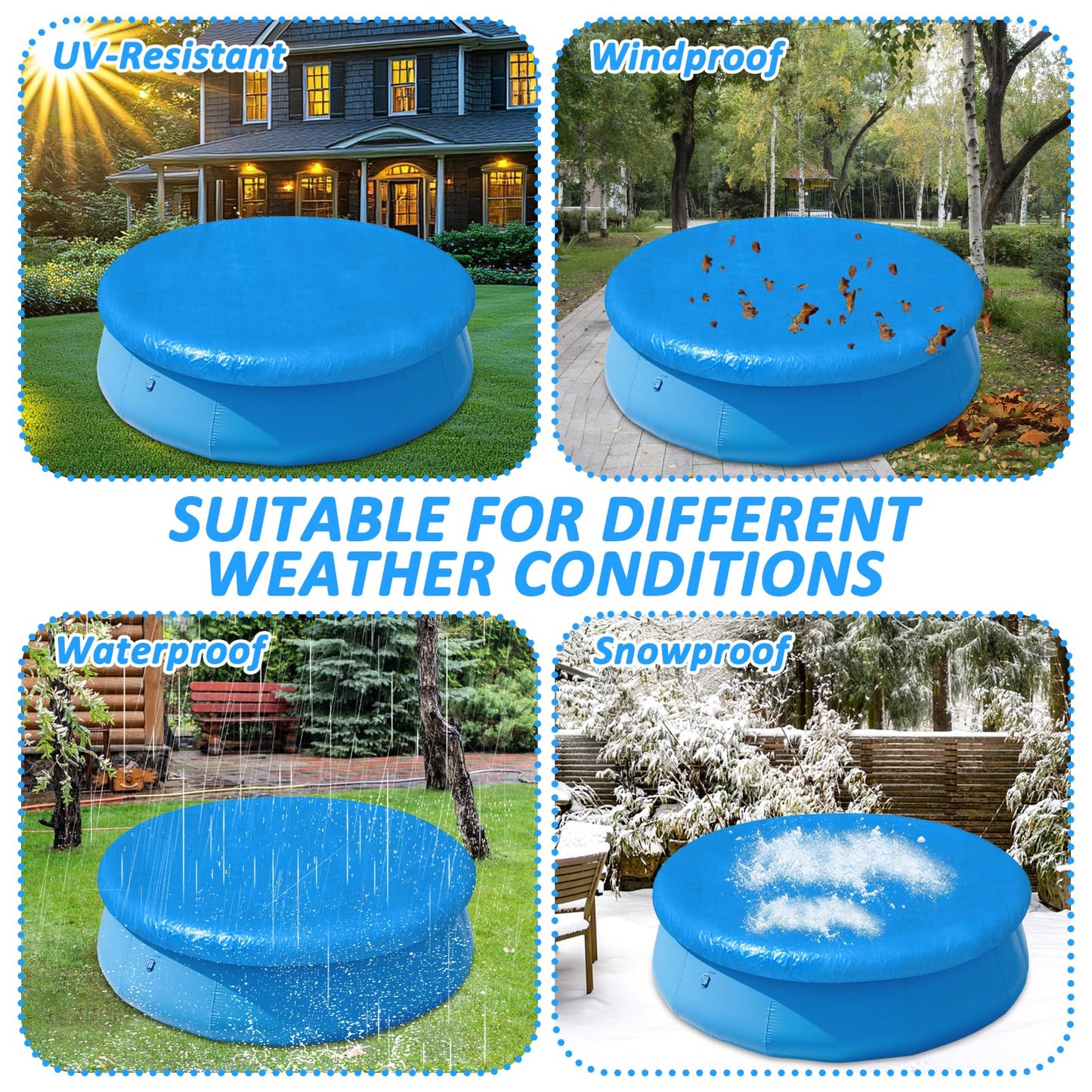 12FT Round Inflatable Above Ground Pool Cover Round Pool Cover with Drawstring Design for Easy Installation