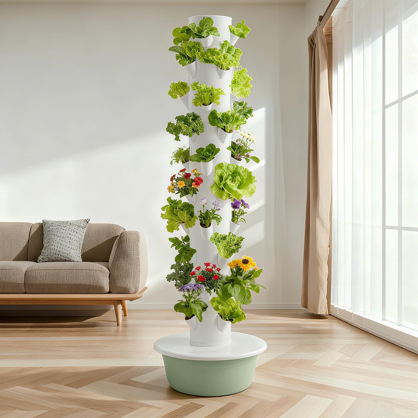 40 Pods Vertical Hydroponic Growing System, Smart Automated Herb Garden Tower with Timer, Indoor Outdoor Hydroponic System for Vegetables, Herbs & Fruits