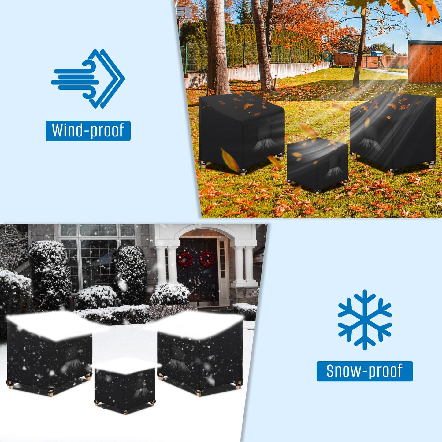 SIRUITON 3 Piece Outdoor Veranda Patio Garden Furniture Cover Set with 600D Durable and Water Resistant Fabric,Fit for Outdoor Wicker Patio Furniture Sets/Rattan Chair Conversation Sets-Balck