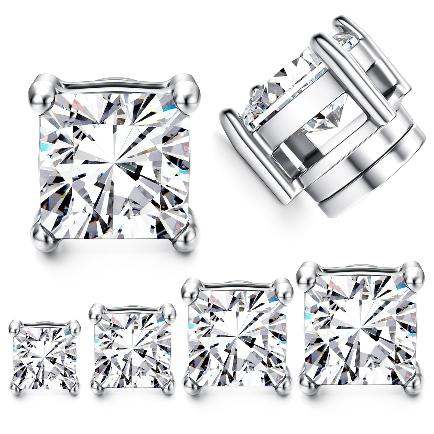 Jstyle 4 Pairs Stainless Steel Magnetic Stud Earrings for Men Women Cubic Zirconia Non-Piercing Clip On Cheater Fake Earrings 4-7 mm