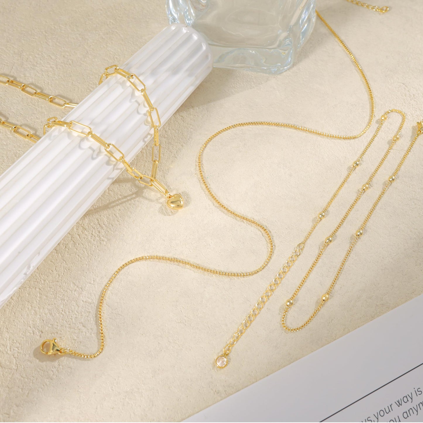 Layered Gold Necklaces for Women Trendy,Dainty 14K Gold Plated Heart Pendant Necklace Stack Statement Paperclip Beaded Box Necklace Chain Gold Stackable Layered Necklaces for Women Fashion Jewelry Set