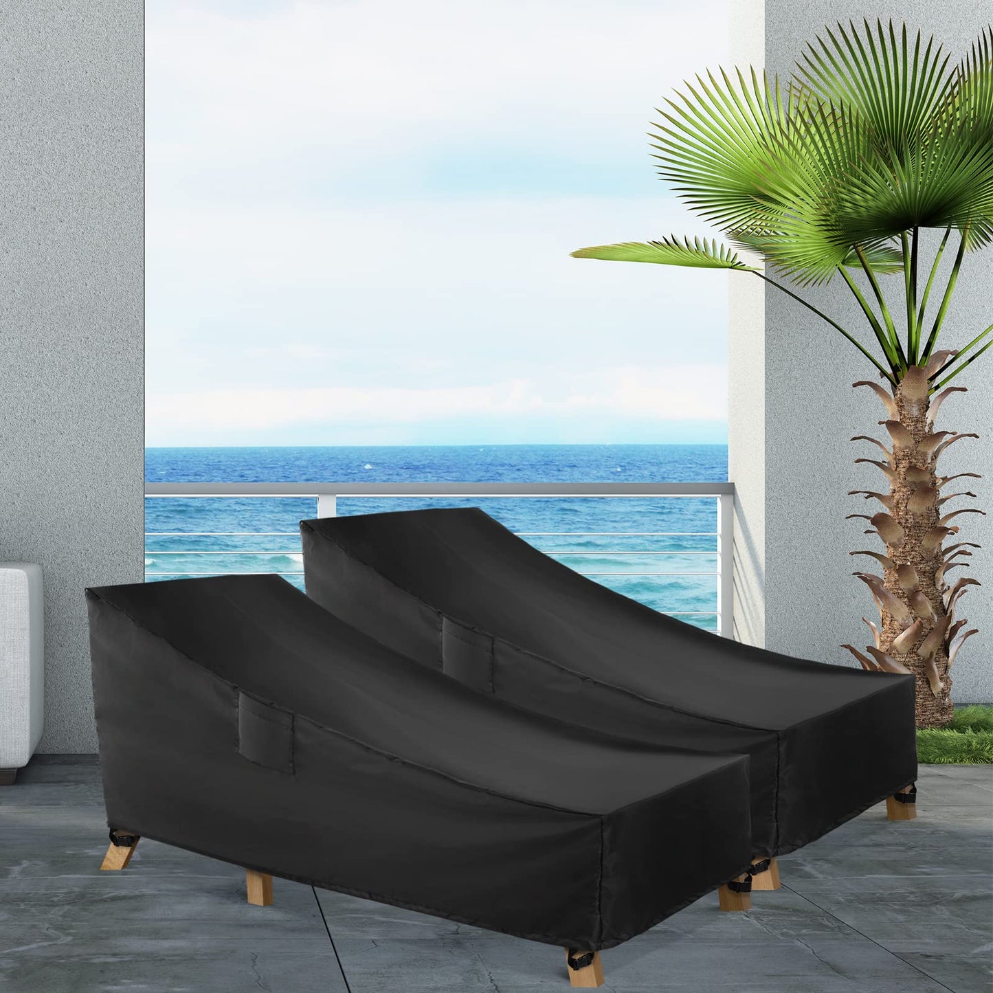 WLEAFJ Patio Chaise Lounge Cover Waterproof, Heavy Duty Outdoor Lounge Chair Covers, Black Durable Patio Furniture Covers, 70L x 32W x 30H inch - 2 Pack