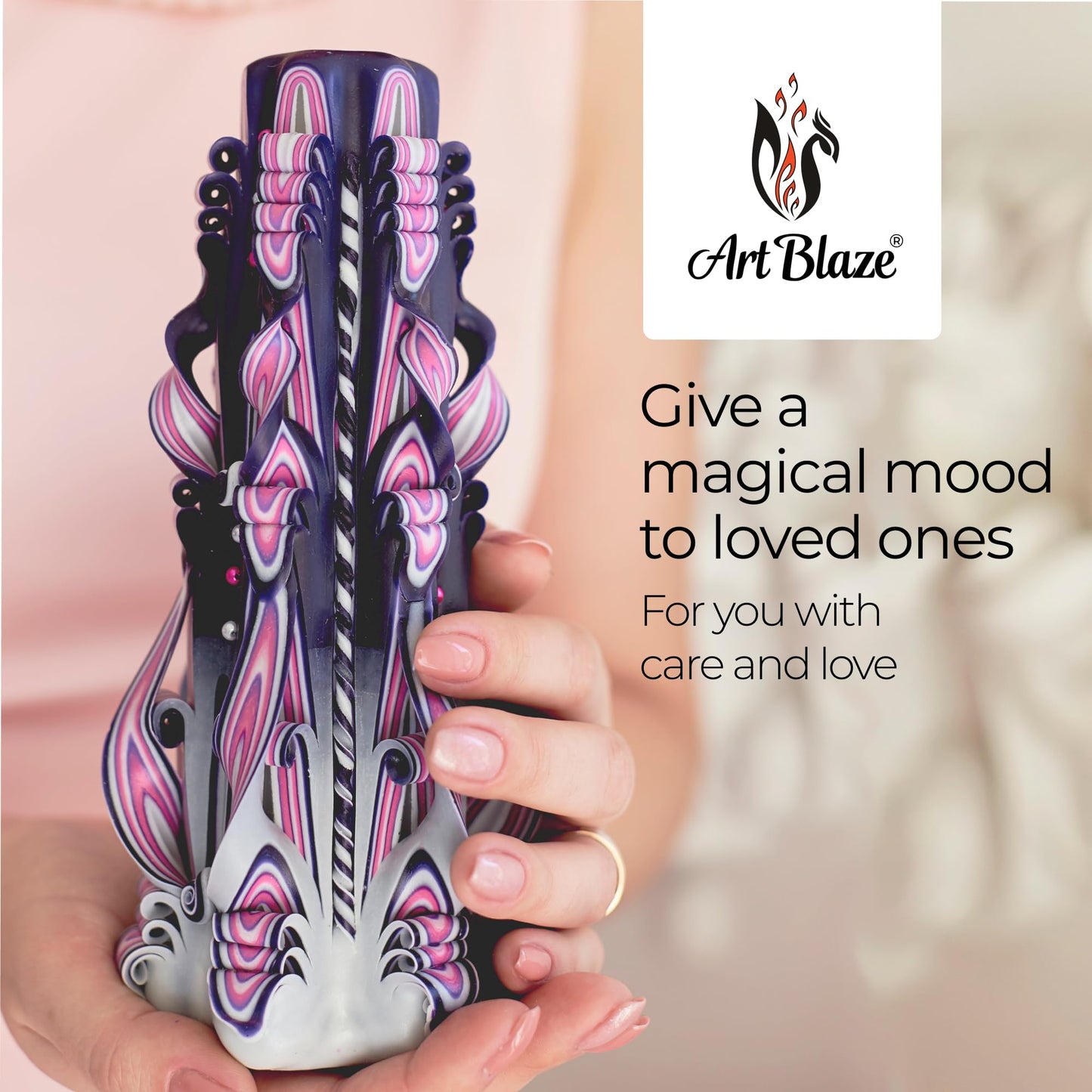 Carved Candles - Handmade Long Burning Decorative Luxury Candles - Unscented - Perfect for Home Decor, Relaxation, Gifts for Women, Special Occasions, Christmas Gift for Mom - Lilac Sunset