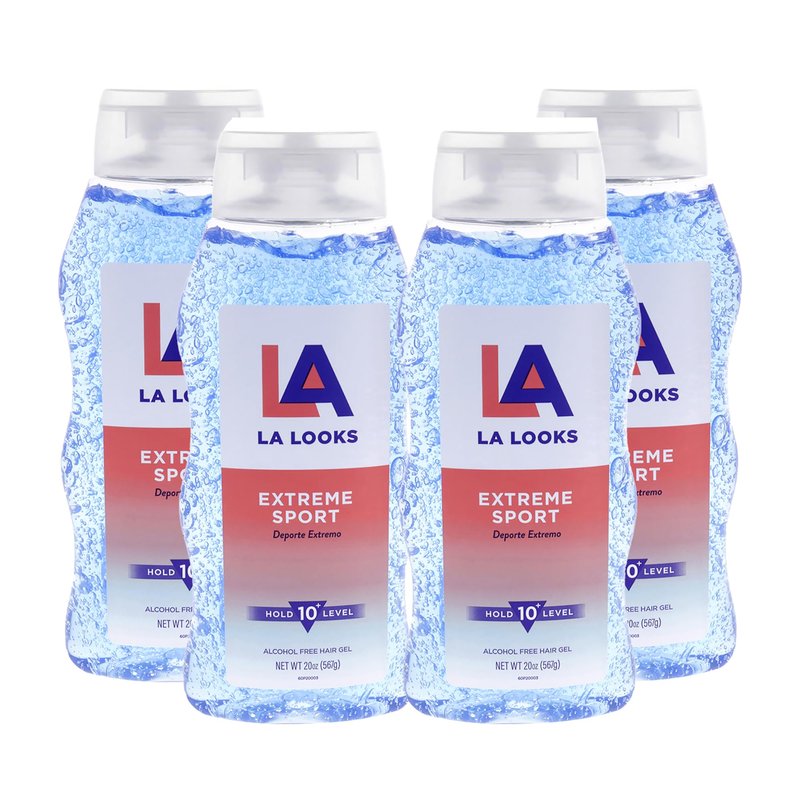 L.A. Looks Extreme Sport Hold 10 Plus Level Hair Gel - Alcohol-Free Styling Gel with TriActive Hold - Non-Sticky, Safe for Color-Treated Hair - 4 pc