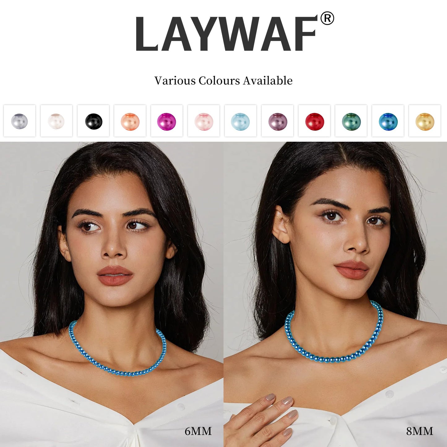 LAYWAF 6MM Imitation Pearl Necklace for Women, Fake Pearl Choker Navy Blue Beaded Necklace, Faux Pearl Costume Jewelry for Mom Wedding Bride Bridal