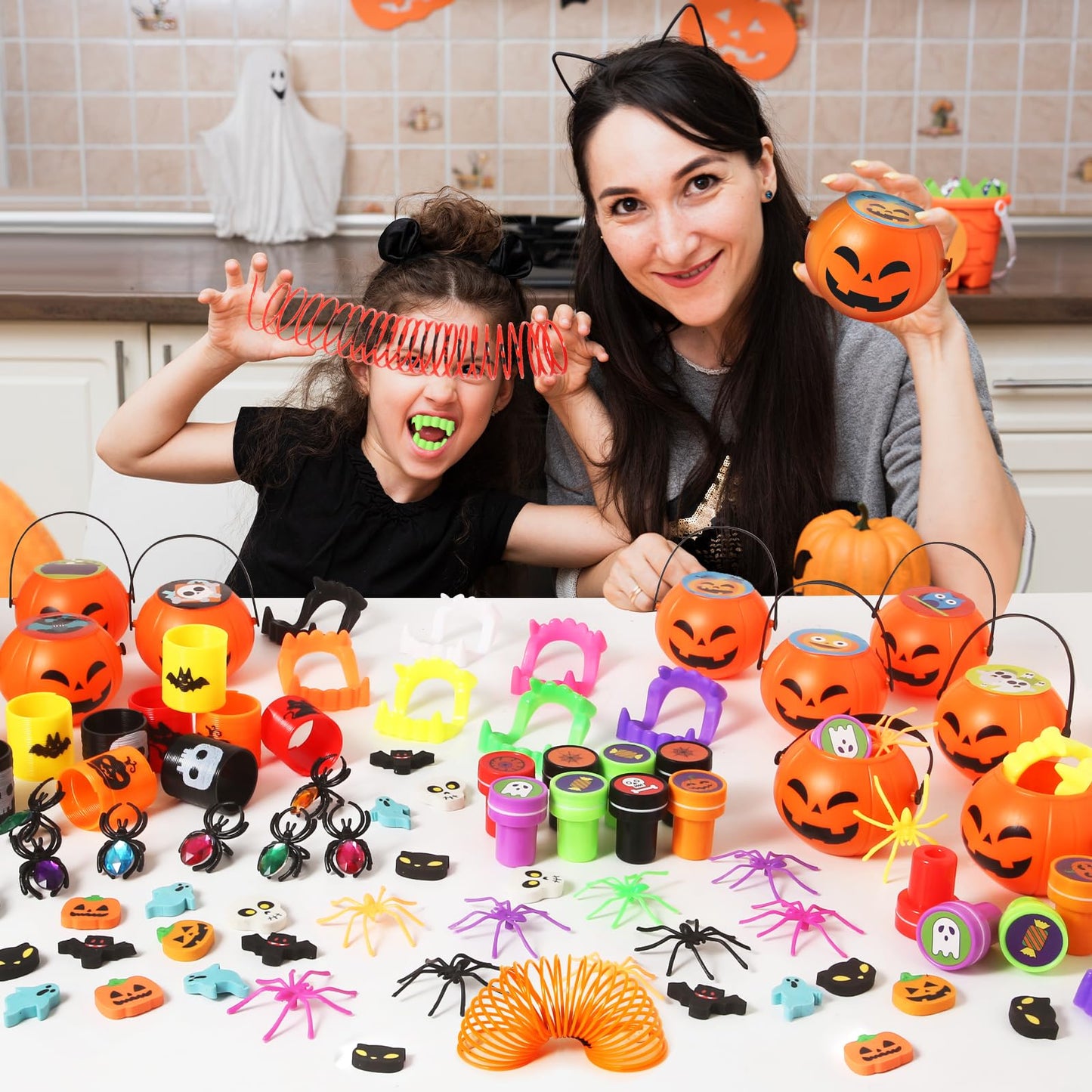 SpringFlower 336 PCS Halloween Party Favors,48 Pack Prefilled Pumpkins With Toys, Halloween Party Favors Bulk Kids Trick or Treat & Classroom School Rewards, Halloween Gifts