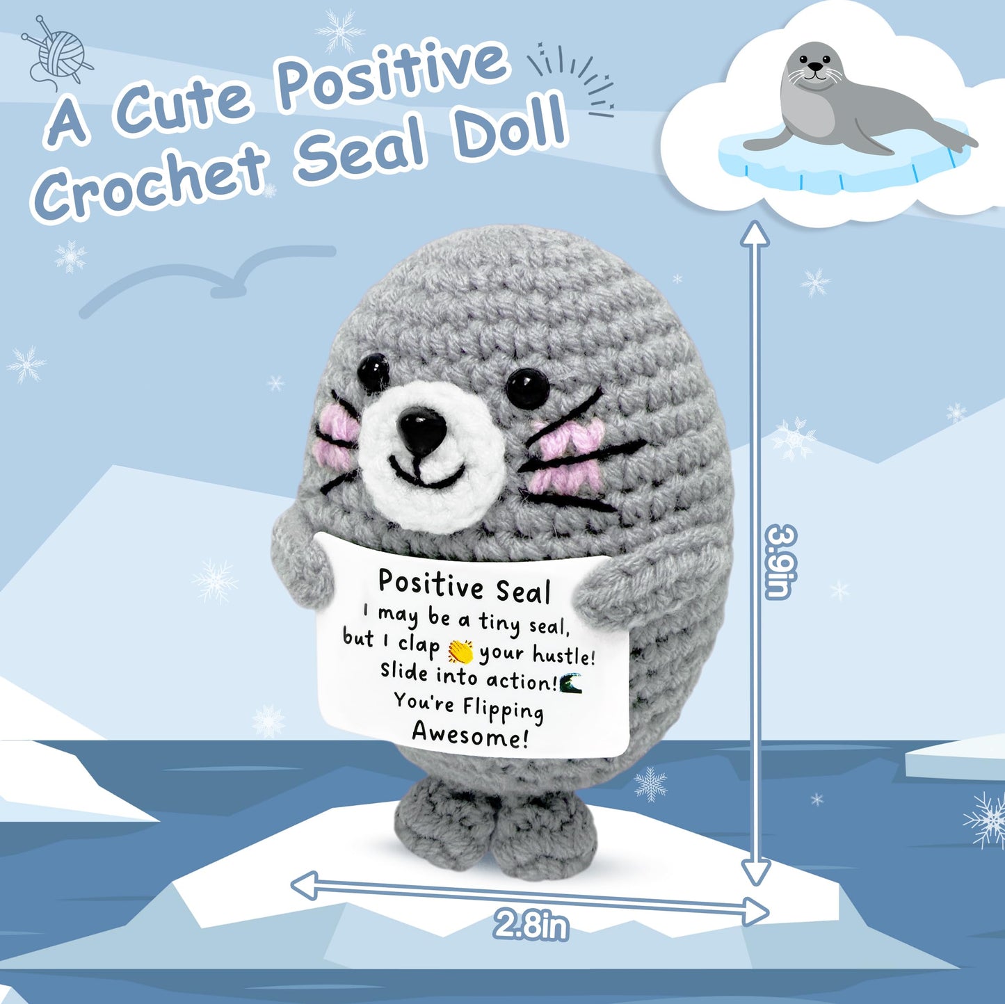 Inspirational Gifts for Women Men Teen - Handmade Emotional Support Crochet Seal, Positive Mothers Day Thanksgiving Gift, Cute Mini Stress Relief Desk Decor for Friend Coworker Her Him