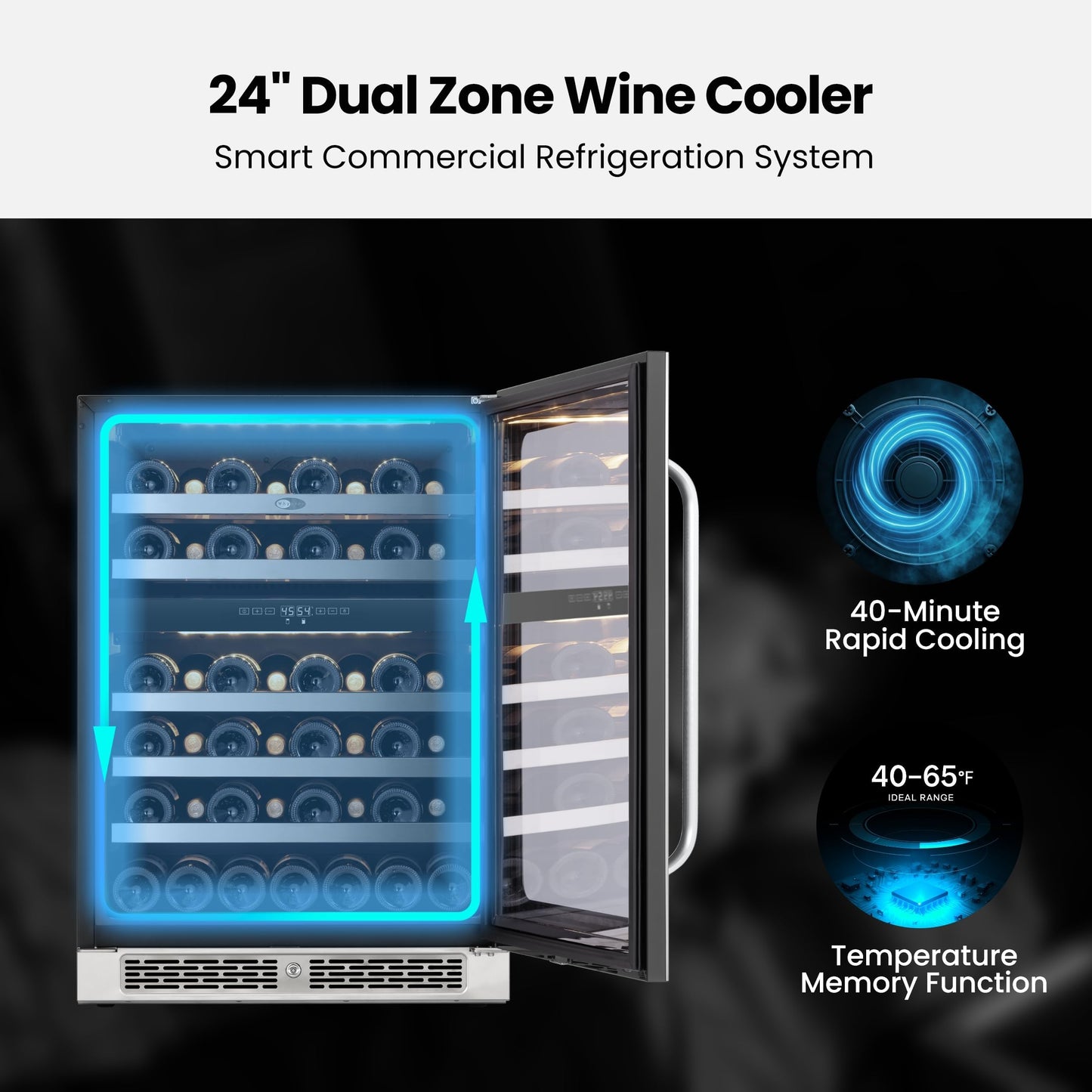 Whynter 46 Bottle Wine Cooler Refrigerator, 24 Inch Wine Fridge Dual Zone, 40-65°F Digital Control Home/Bar/Kitchen (5.65 cu.ft)