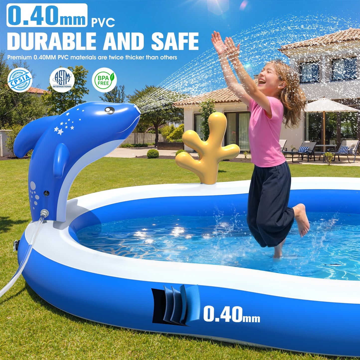 StarOcean 2026 Large Inflatable Play Center,Kiddie Pool with Water Slide&Sprinkler,120''x70"x50''Inflatable Toddler Pool with Slide,BlowUp Water Play for Toldder,Inflatable Water Park for Kid Backyard