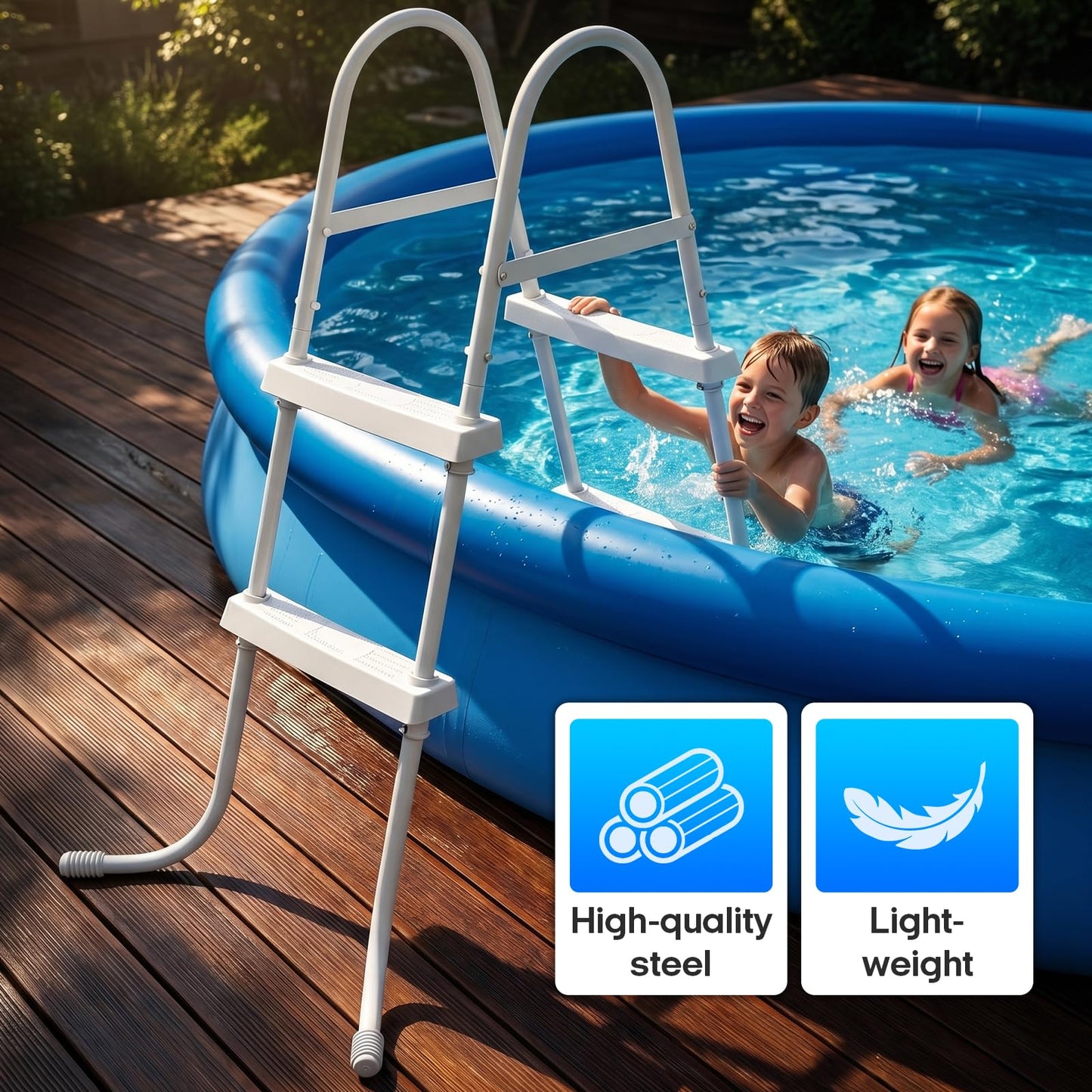 Above Ground Pool Ladder, 34 '' Pool Ladder, Swimming Pool Frame Ladder, 2-Steps,Suitable for Pools up to 34 inches deep Above Ground, Easy Assemble and Climb