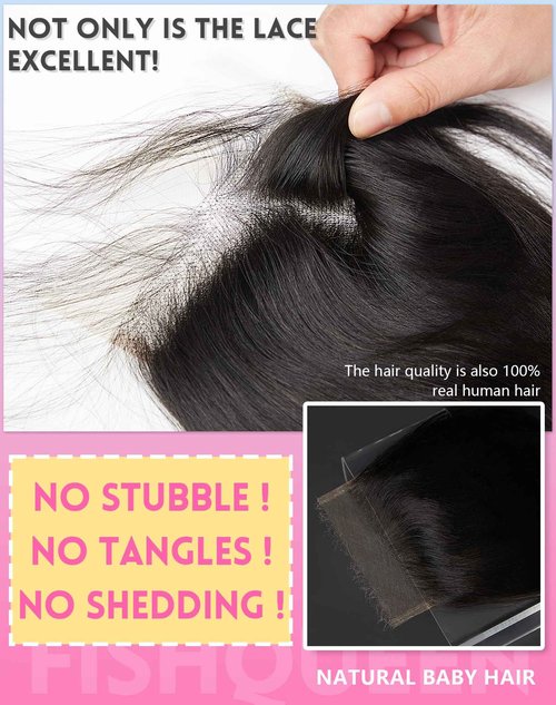 FishQueen 5x5 HD Lace Closure Skinlike Transparent Frontal 100% Real HD Lace Body Wave Human Hair 16Inch 0.095mm Ultra-Thin Invisible Swiss Lace Closure Only Bleached Small Single Knots Raw Human Hair
