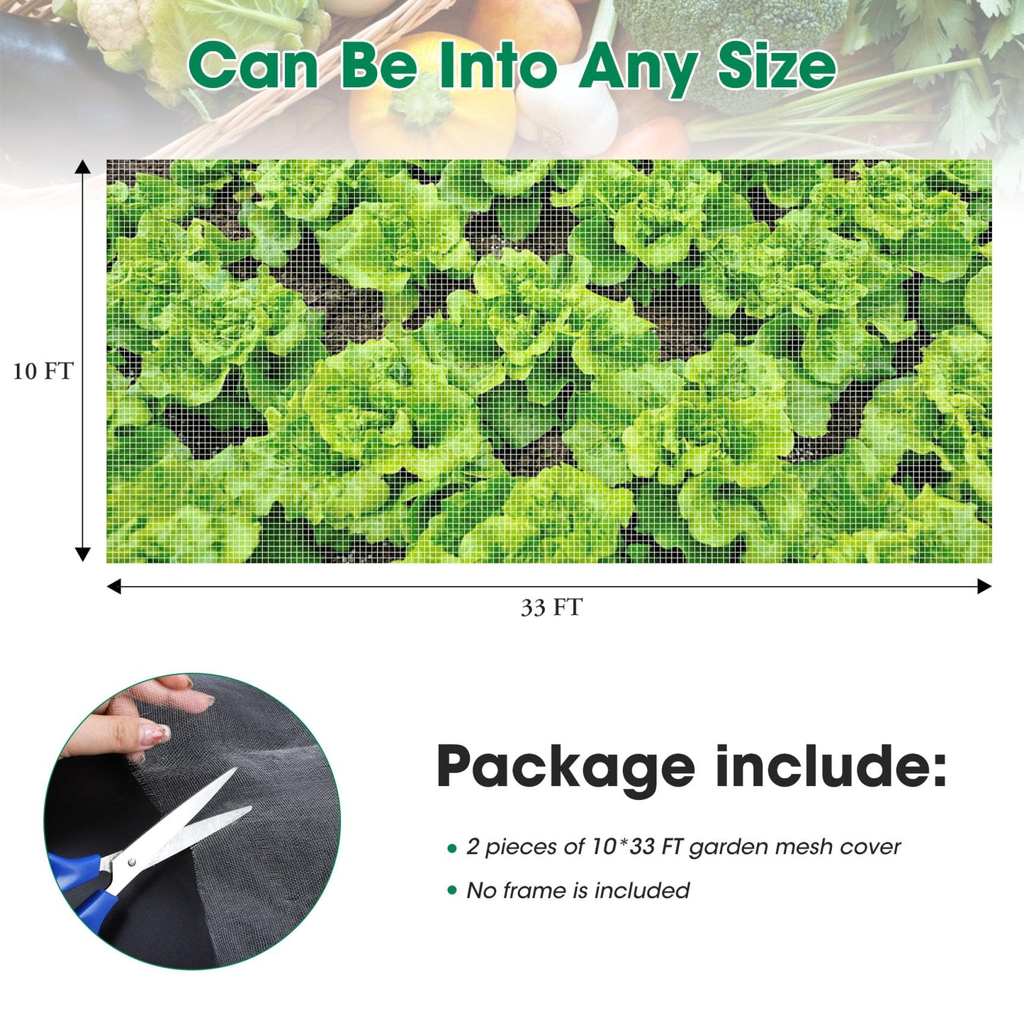 Unves 2 Pack 10 x 33 FT Garden Netting, Mosquito Net Ultra Mesh for Garden Protection Vegetable Fruits, Raised Bed Plant Covers Insect Bird Netting Protect Plants from Birds Bugs