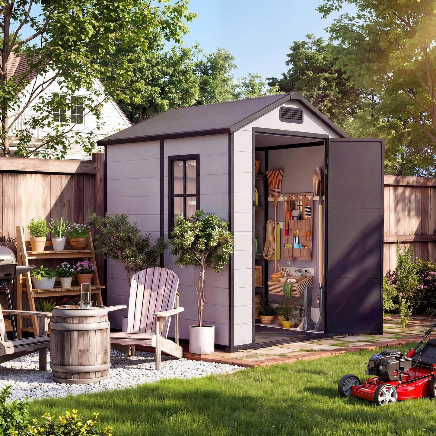 Resin Outdoor Storage Sheds 4x6 ft, Upgraded Double-Wall Outdoor Plastic Shed with Window, Waterproof Lockable Garden Shed for Patio Furniture, Lawn Mower, Bike and Tool Storage