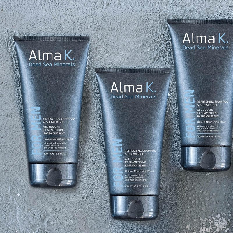 ALMA K Refreshing Shampoo and Shower Gel - 2 in 1 Mens Body Wash and Clarifying Shampoo - Antioxidant-Rich with Argan Oil, Dead Sea Minerals - 6.8 oz (Pack of 2)