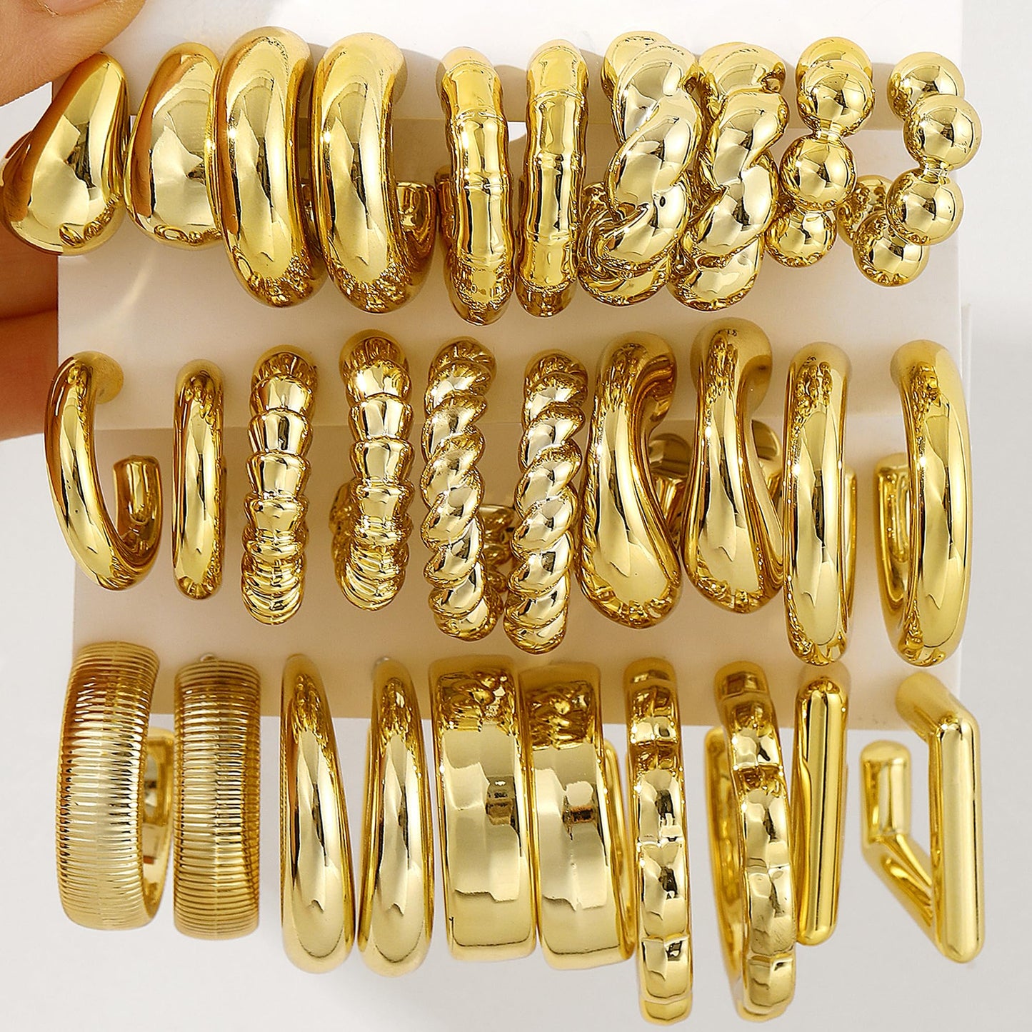 36 Pairs Gold Hoop Earrings Set for Women Multipack, Hypoallergenic Chunky Chain Twisted Hoop Earrings Pack, Fashion Dangle Earrings Jewelry for Gift (C-15Pairs Gold)