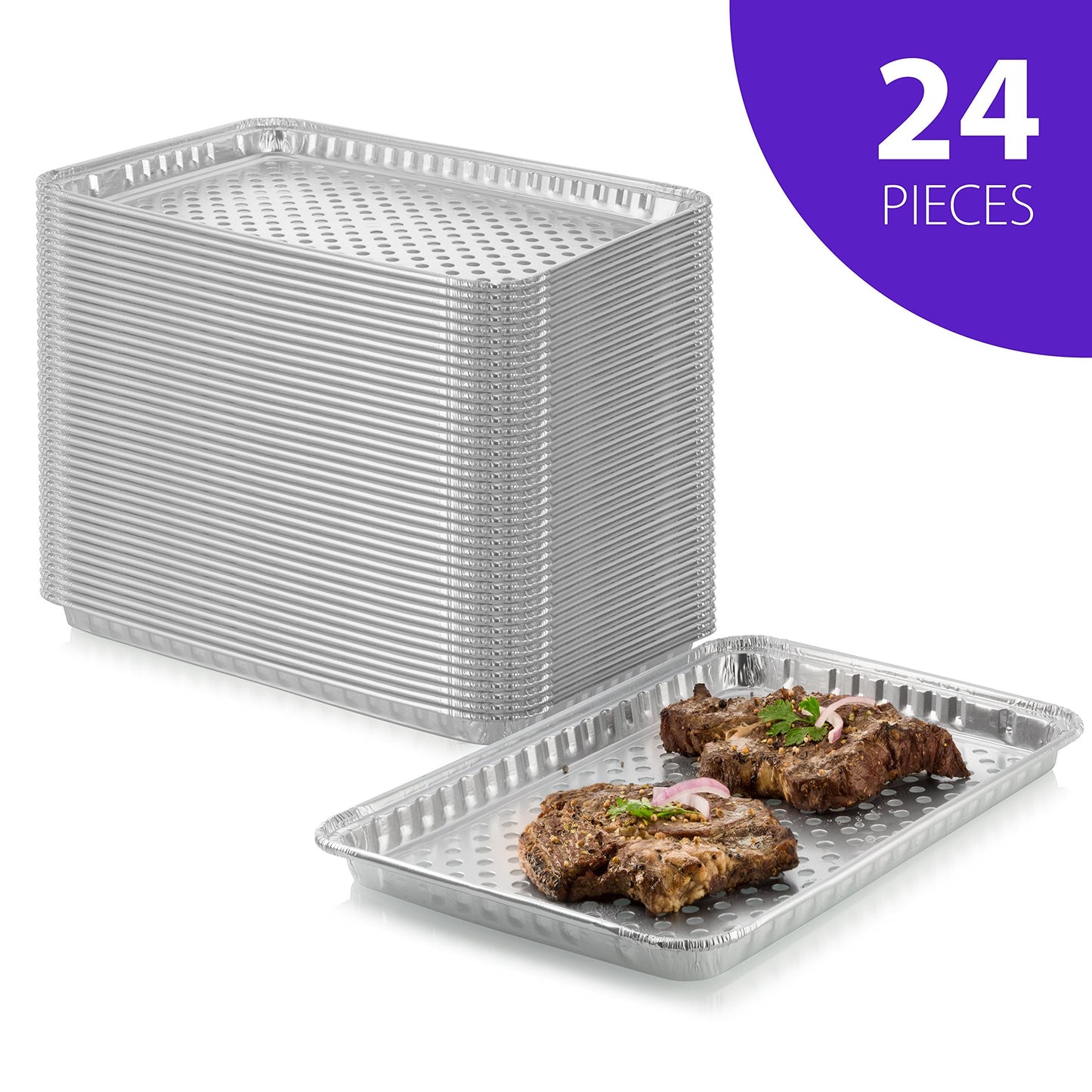 24-Pack Disposable Aluminum Foil BBQ Grill Topper Pan β Prevents Food from Falling into the Grill or Sticking to the Grate β No Clean Up Required β Perfect for Camping and Outdoor Use - 15β x10β x1.5β