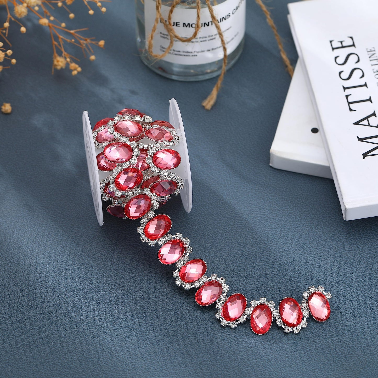 Rytenz 1 Yard Crystal Rhinestone Close Chain Pearl Beaded Trim Bridal Lace Ribbon Trimming Rhinestone Chain Trim for Wedding Party Decoration & Bridal Costume Embellishment Clothing Accessories