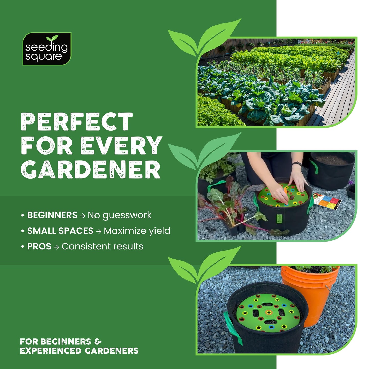 Black Harvest Apron + Seeding Circle + Pokey Planter Bundle – Garden Apron with Seed Spacing Template & Dibber Tool for Container Gardening