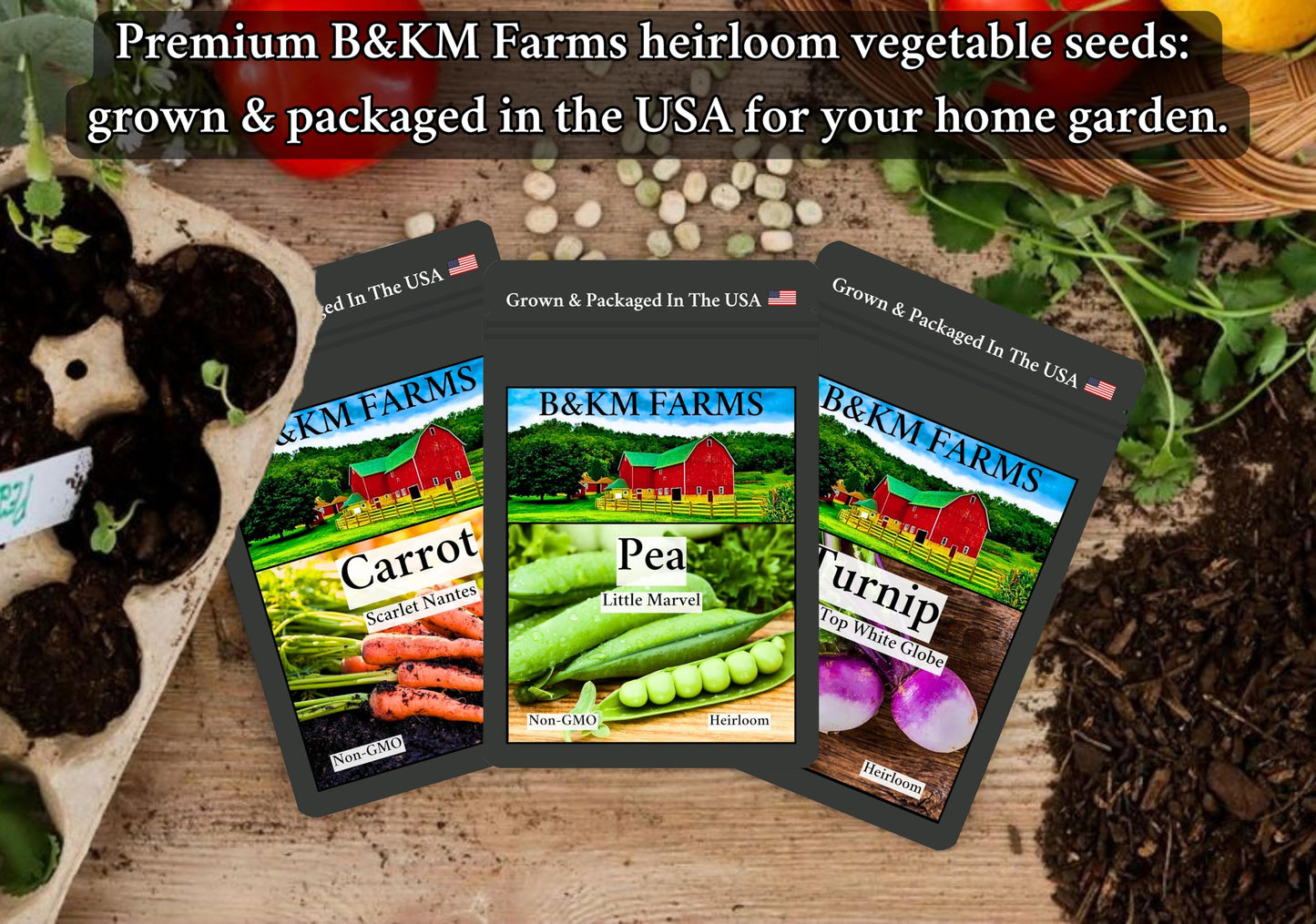 B&KM Farms Vegetable & Herb Seed Collection - 40 Varieties, 80 Packets, 90,000+ Heirloom Non-GMO Seeds, Resealable Storage Packaging (80 Pack: The Ultimate Survival Vault)