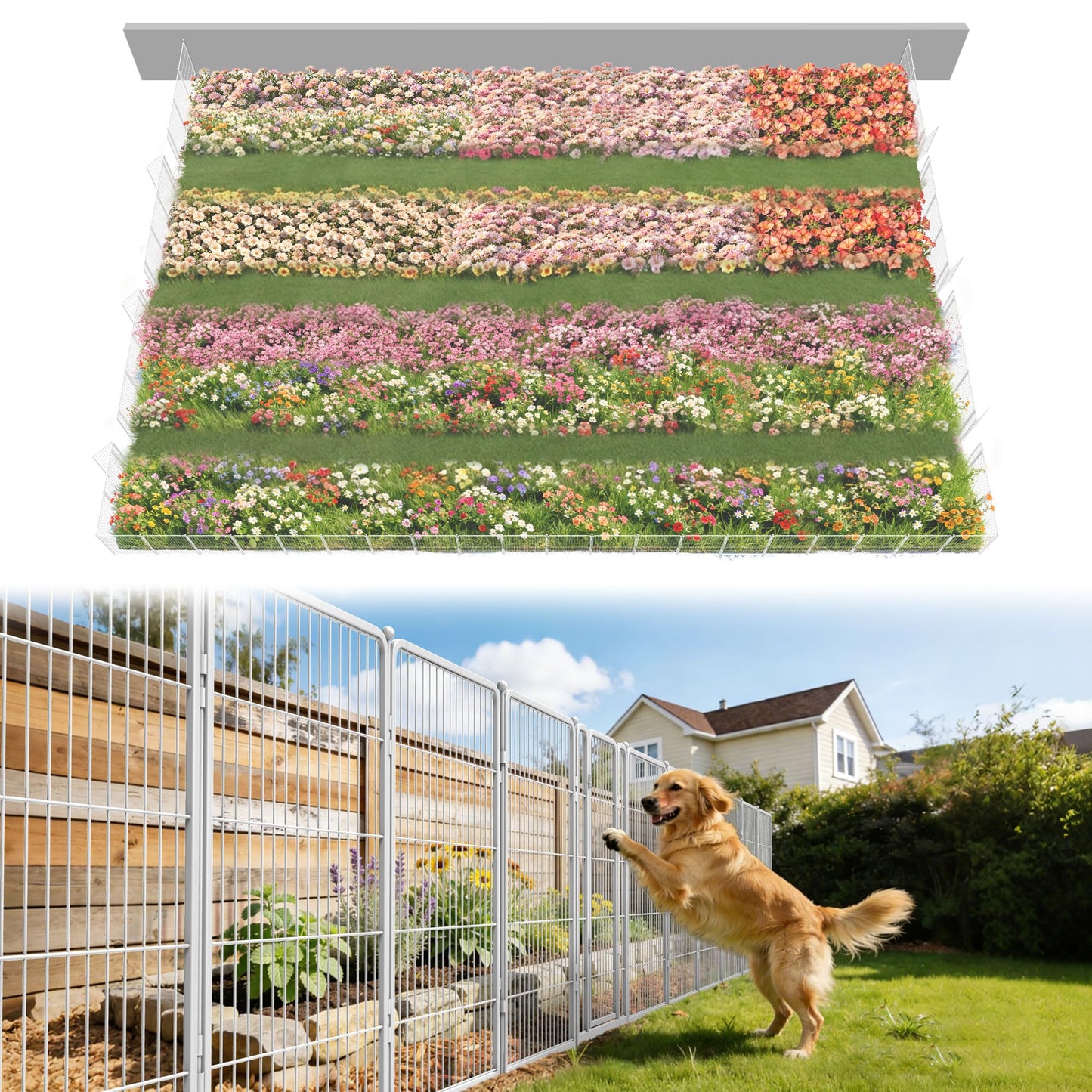 FXW Garden Fence Outdoor for the Yard â 40in(H) x 109.4ft(L) Heavy Duty Metal Animal Barrier for Dog, No Dig Decorative Dog Fence, 48 Panels, White