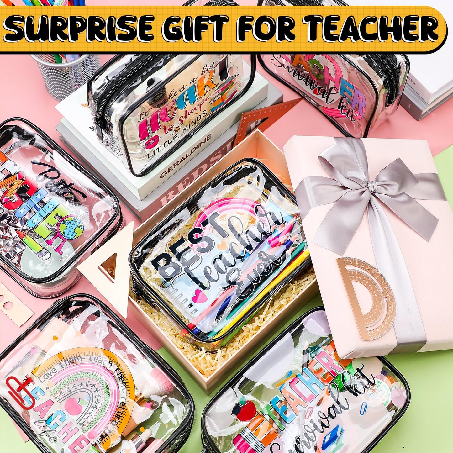 Cunno Makeup Bags Gifts for Women Teacher Beach Cruise Swim Nurse Dance Happy Graduation Gift Survival Kit Clear Cosmetic Bags PVC Waterproof Travel Toiletry Handbags Purses Organizer(Teacher)