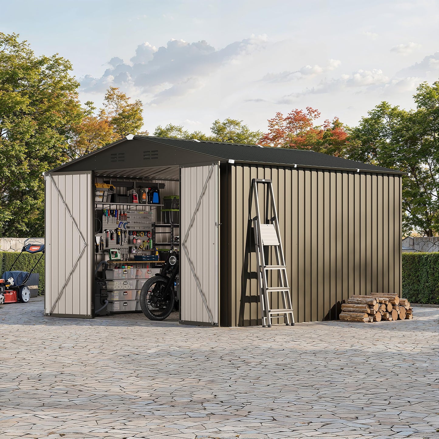 10 x 10 FT Outdoor Storage Shed,Metal Garden Sheds&Outdoor Storage Clearance, Large Tool Shed Outdoor with Single Lockable Door,Ideal Storage House for Backyard Garden Patio Lawn