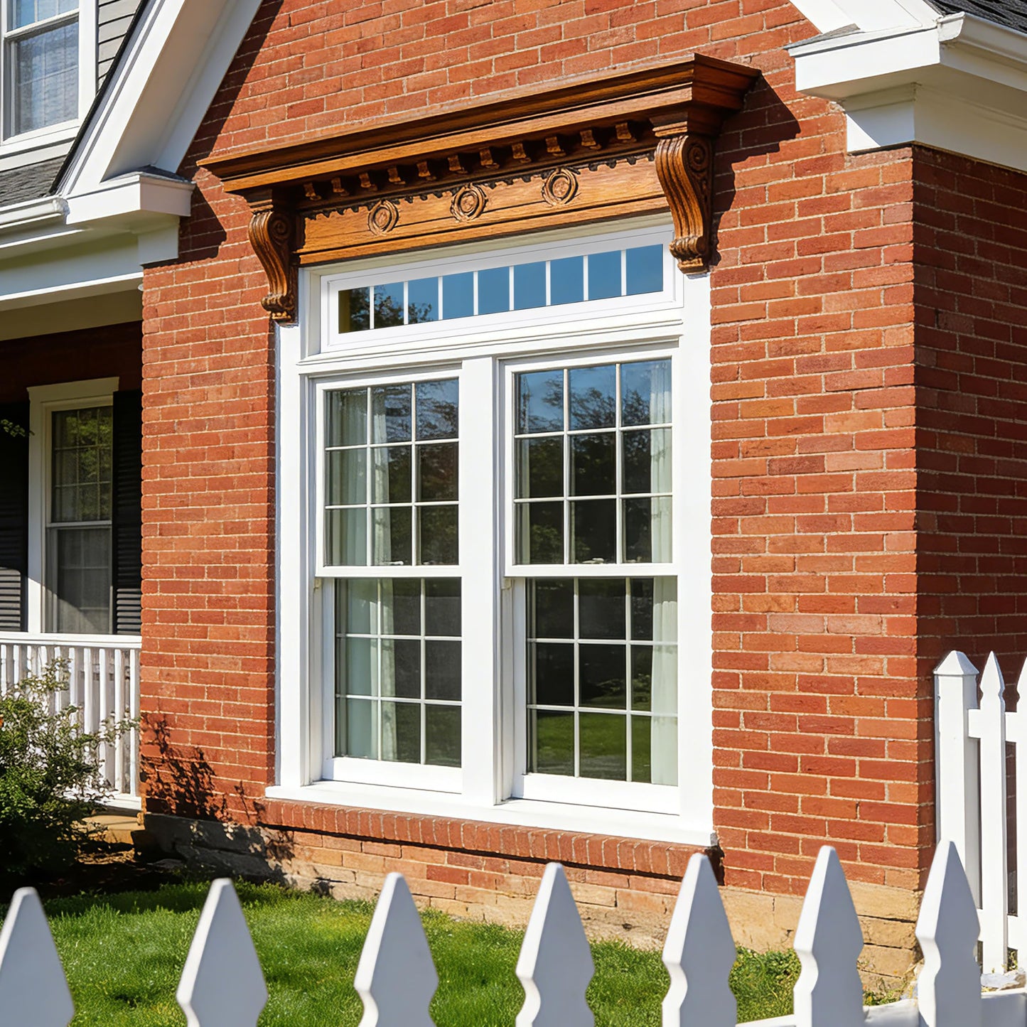 Vinyl Transom Household Window, 12" x 60" Double Pane Fixed Window with Grids and Tempered Glass for House, Garage (White)