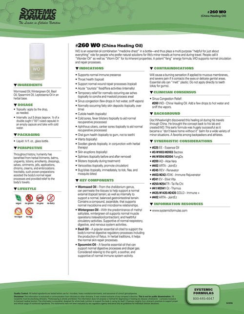 Systemic Formulas WO β China Healing Oil - Supports circulation and active epidermal processes, 0.5 FL OZ, Bio Extract #260. Body's repair process.