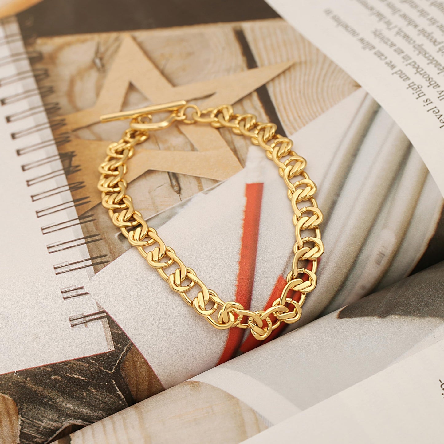 SOFYBJA 18K Gold Plated Link Chain Bracelet Stacked Chunky Toggle Bracelets Fashion Dainty Jewelry for Women