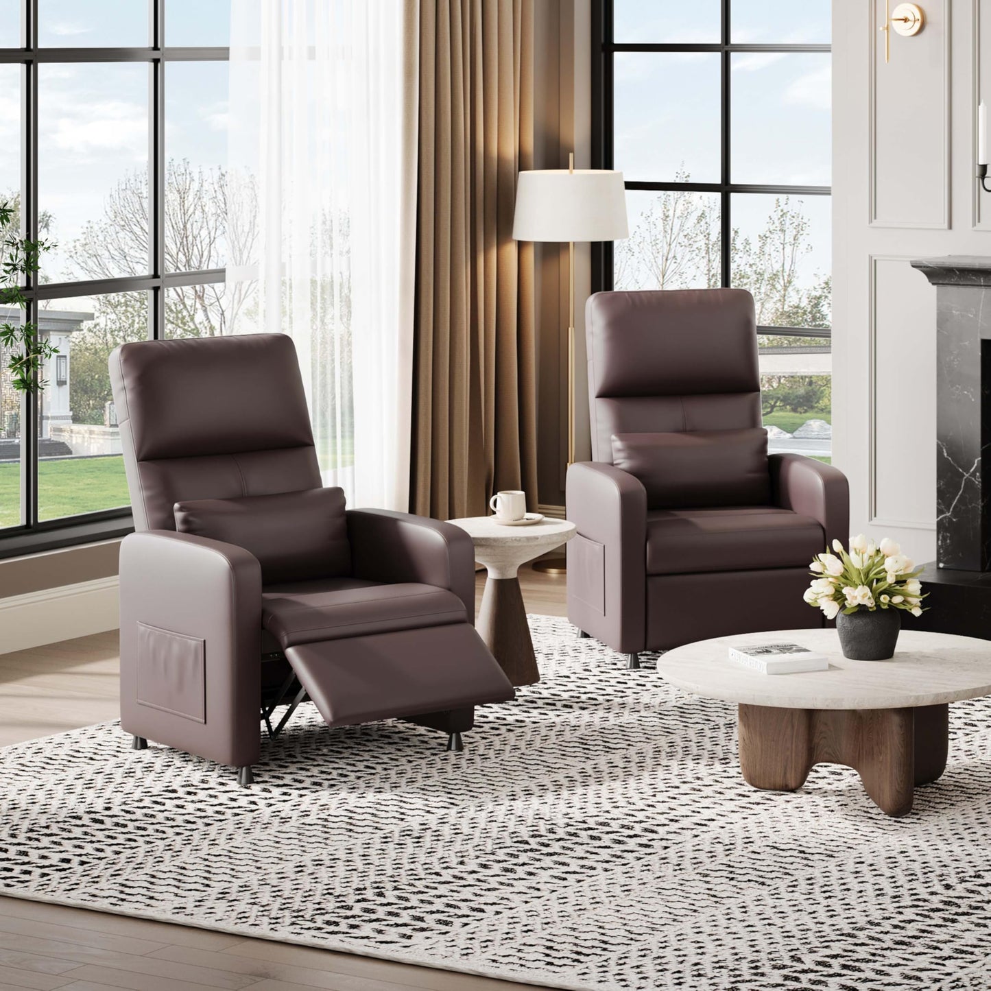 Electric Power Recliner Chair with Heat & Massage, Tall Back PU Leather Sofa, Ergonomic Padded Seat, Lumbar Support, 2 Side Pockets, USB, 370 lbs—Heated Recliner for Living Room