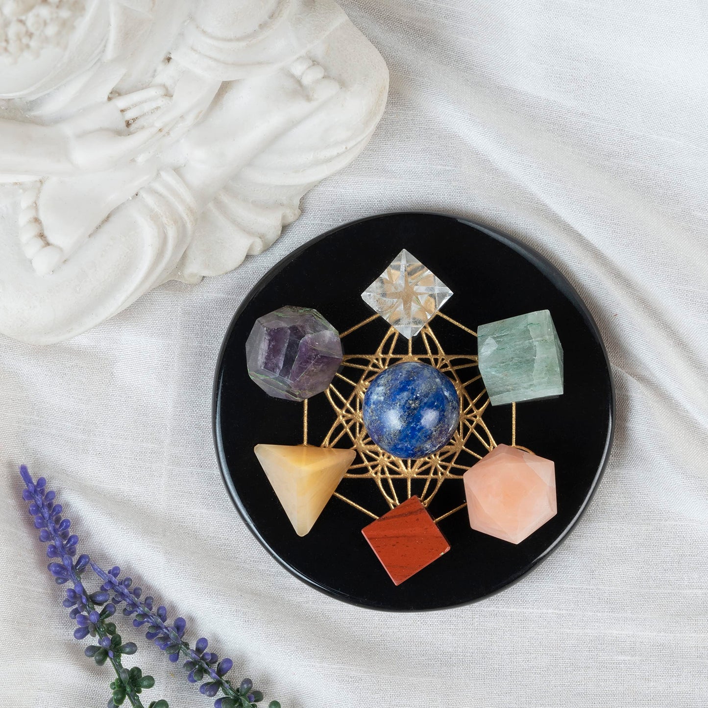 Crocon Mix Seven Chakra 7 Pcs Platonic Sacred Stones Geometry Set for Reiki Healing Chakra Stone Balancing Spiritual Good Luck Home Office Decor Size: 15-20 mm