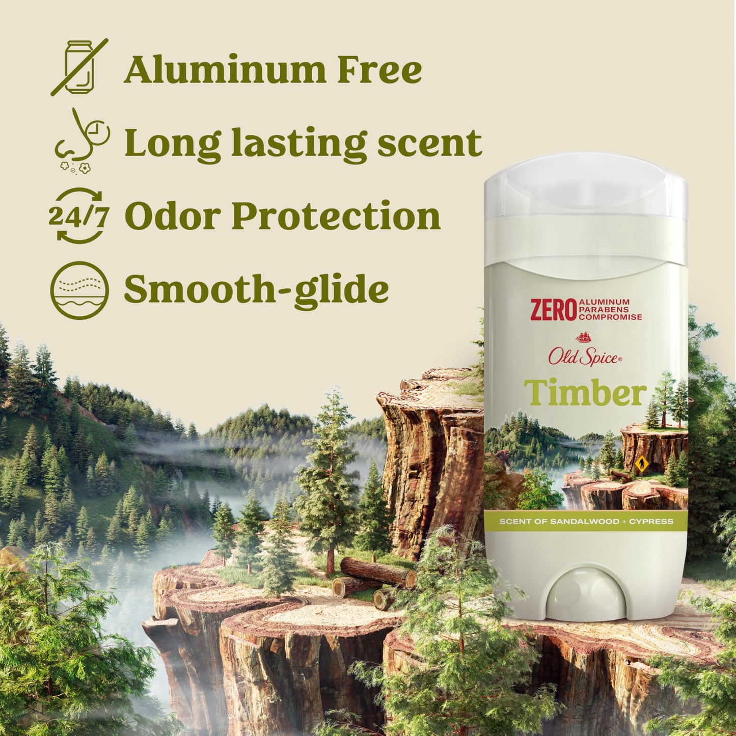 Old Spice Men's Deodorant Aluminum-Free Timber with Sandalwood, 3.0oz Pack of 3 with Travel-Size Swagger Body Wash