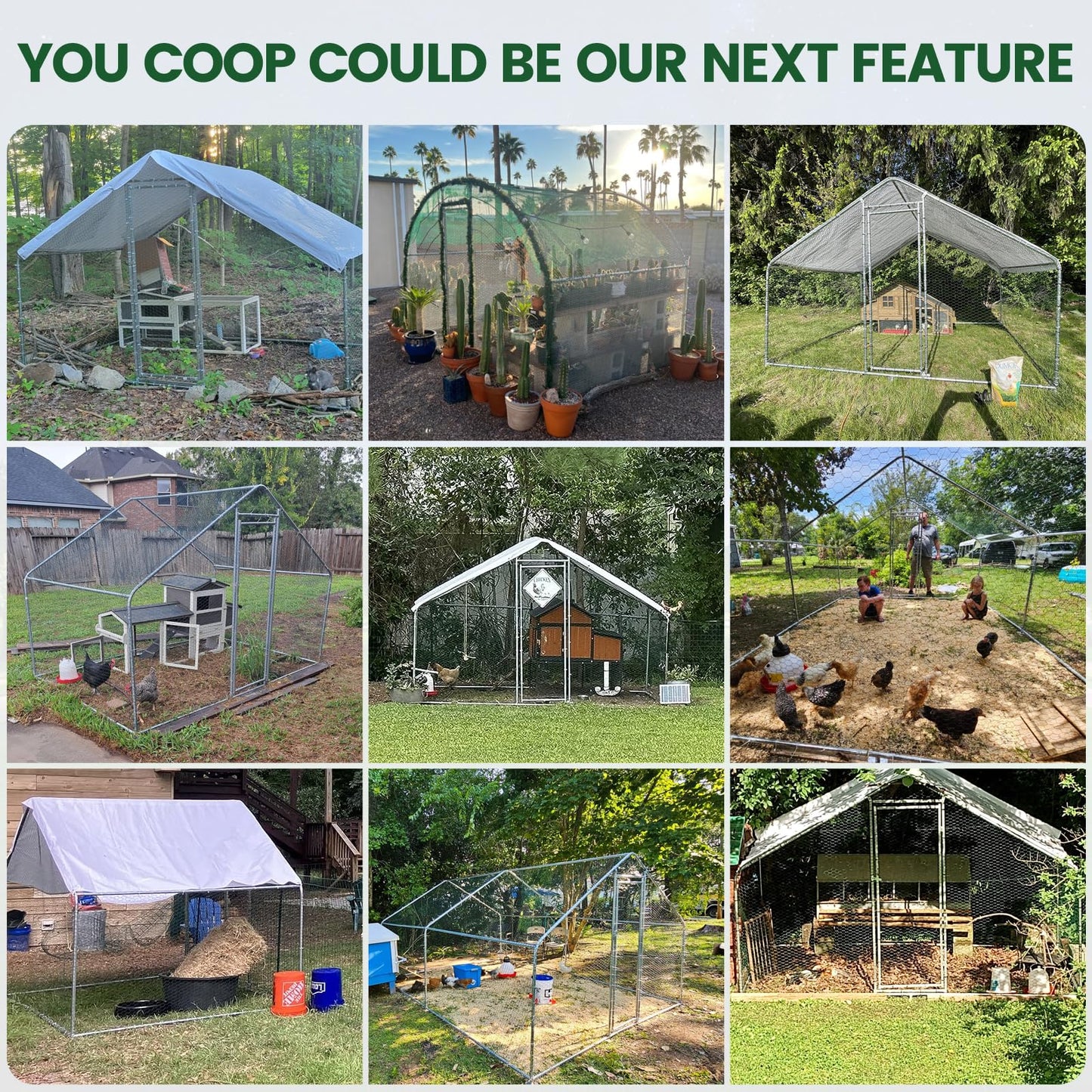 Large Walk-in Metal Chicken Coop with Chicken Run & Hardware Cloth, Solar Light, Waterproof & UV-Resistant Cover, Outdoor Poultry Cage for Farm Use