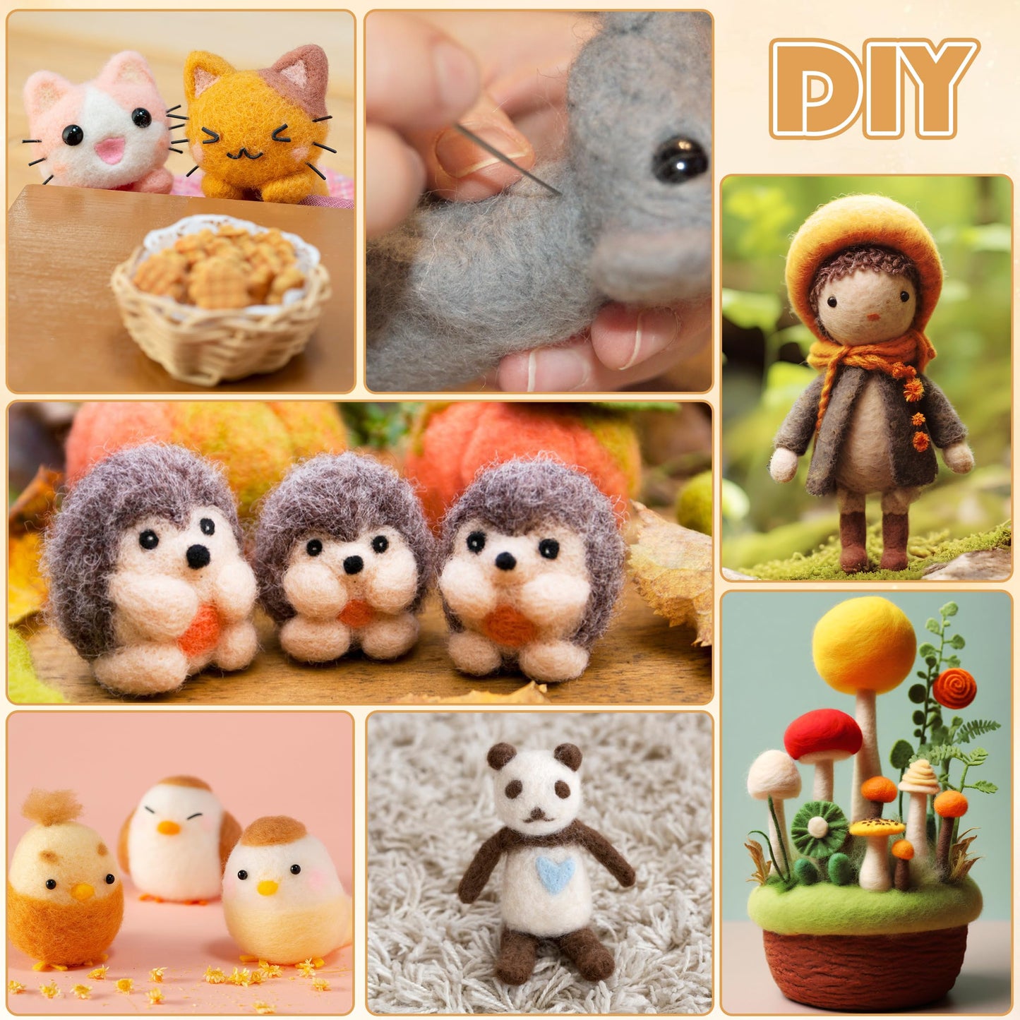DF DUALFERV Needle Felting Kit with 40 Colors of Premium Felting Wool - Fluffy, Textured Wool Roving with Strong Plasticity for Felted Animal