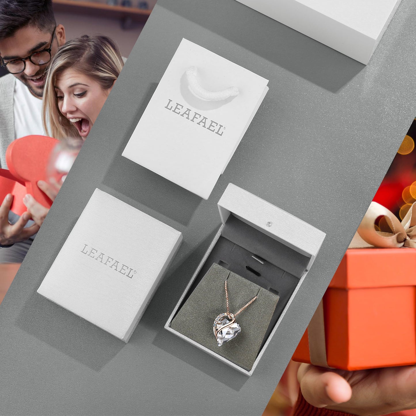 Leafael Gifts for Women Rose Gold Plated Necklaces: Heart Clear White Crystal, April Birthstone, Hypoallergenic Chain (18"+2"), Birthday Jewelry for Mom, Wife, and Girlfriend