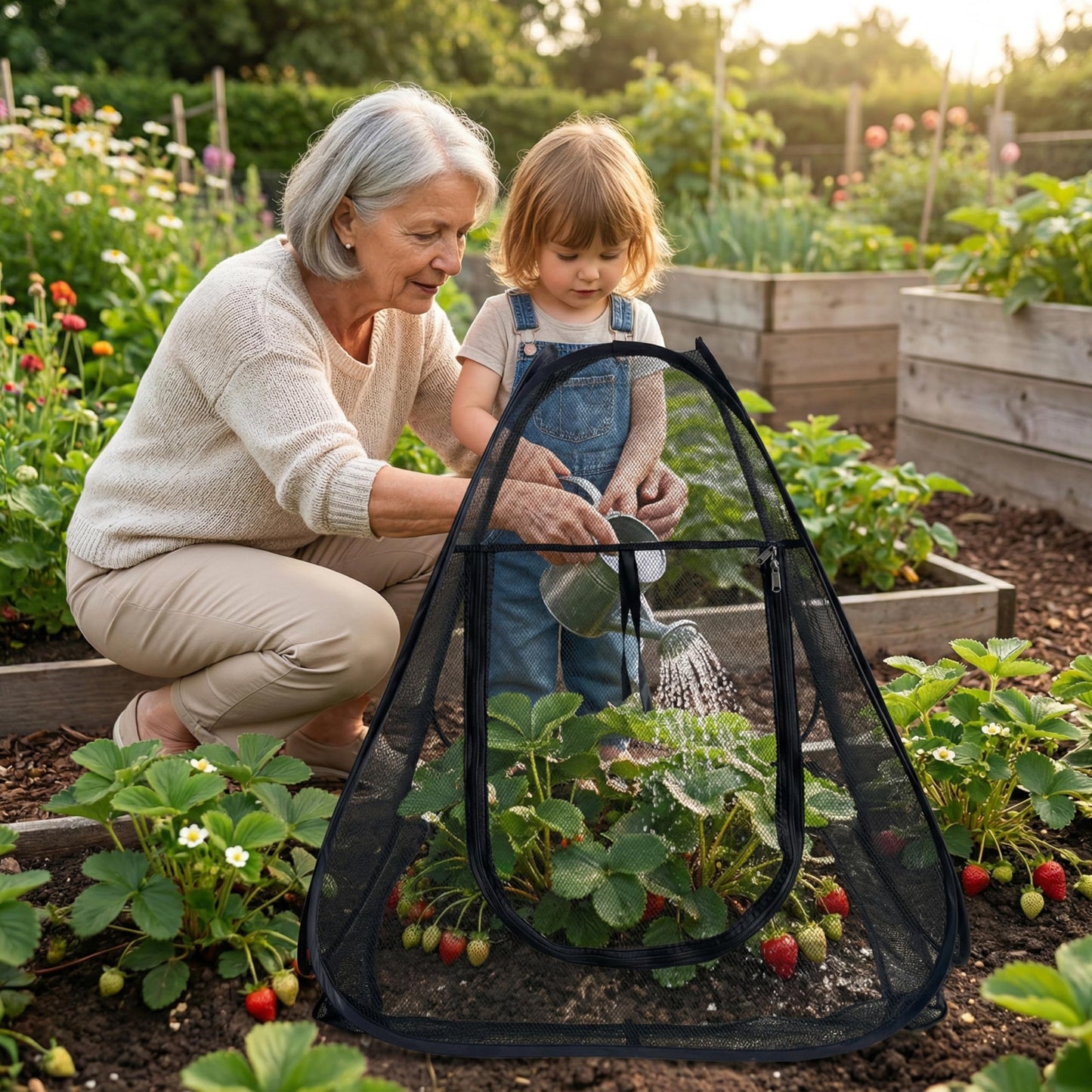 2PCS Pop-Up Garden Netting Protector with 2 Storage Bags & 16 U-Shaped Nails, 28"x28"x32" Plant Shade Tent, Mesh Plant Cover from Animals for Vegetables Fruits Flowers