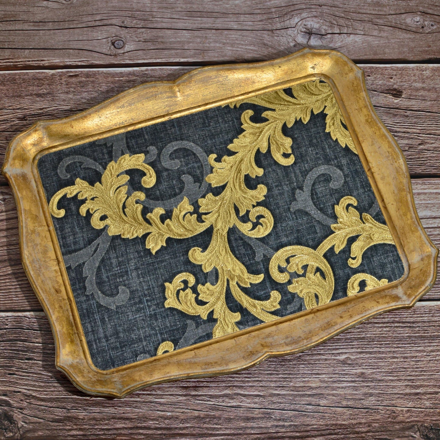 MY ITALIAN DÉCOR - Florentine Wood Decorative Tray, Versace, Large, 18" x 14", Black and Gold Home, Designer Tray, Luxury Bedroom, Renaissance, Coquette, Gold House, Made in Italy