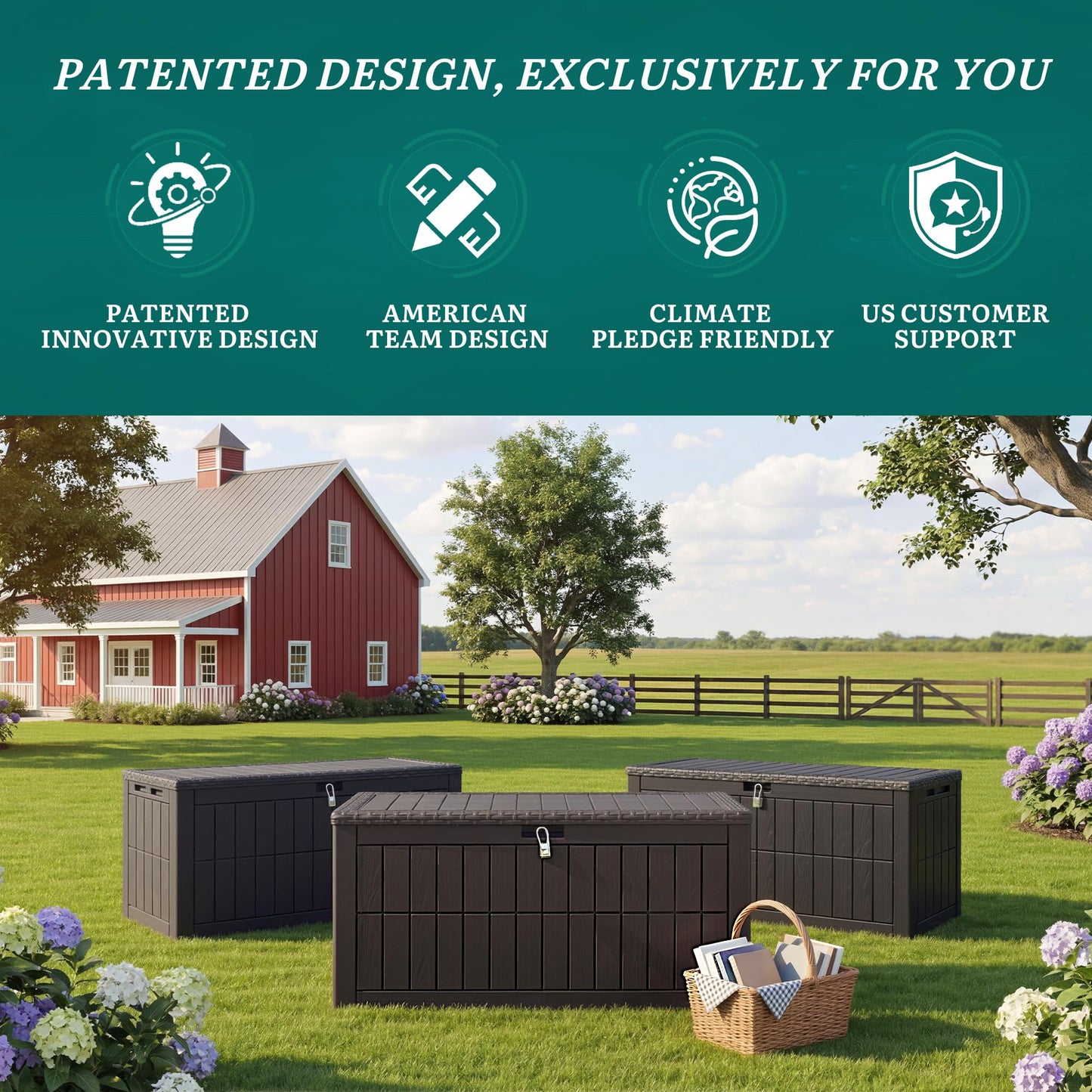 YITAHOME 110 Gallon Outdoor Deck Box, Waterproof Resin Storage Box with Lock, Lockable Patio Furniture Bin, 2-Person Bench Seating for Outdoor Cushions, Garden Tools & Sports/Pool Supplies, Dark Brown