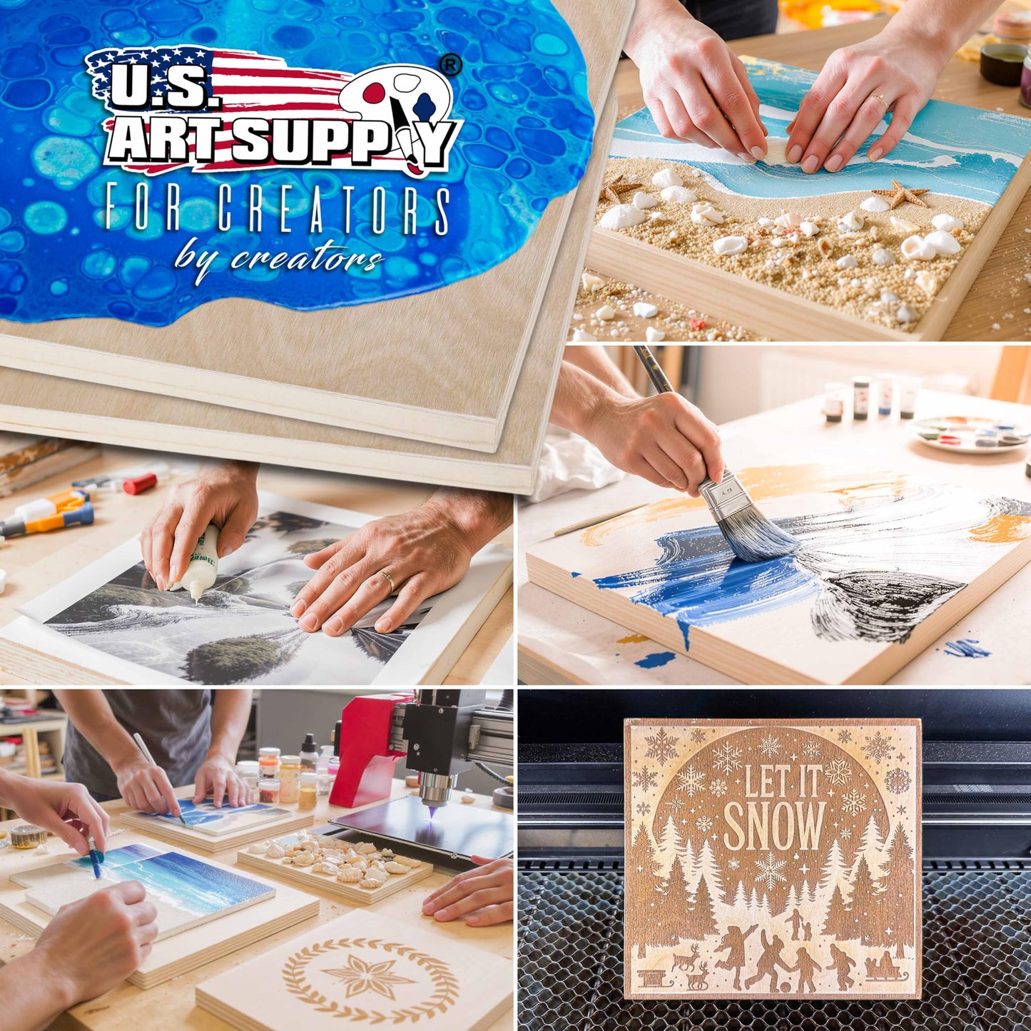 U.S. Art Supply 4" x 4" Unfinished Cradled Wood Panels for Painting, Gallery 1-1/2" Deep (4 Pack) - Artist Depth Birch Wooden Wall Canvases - Mixed-Media Craft, Acrylic, Oil, Encaustic, Paint Pouring