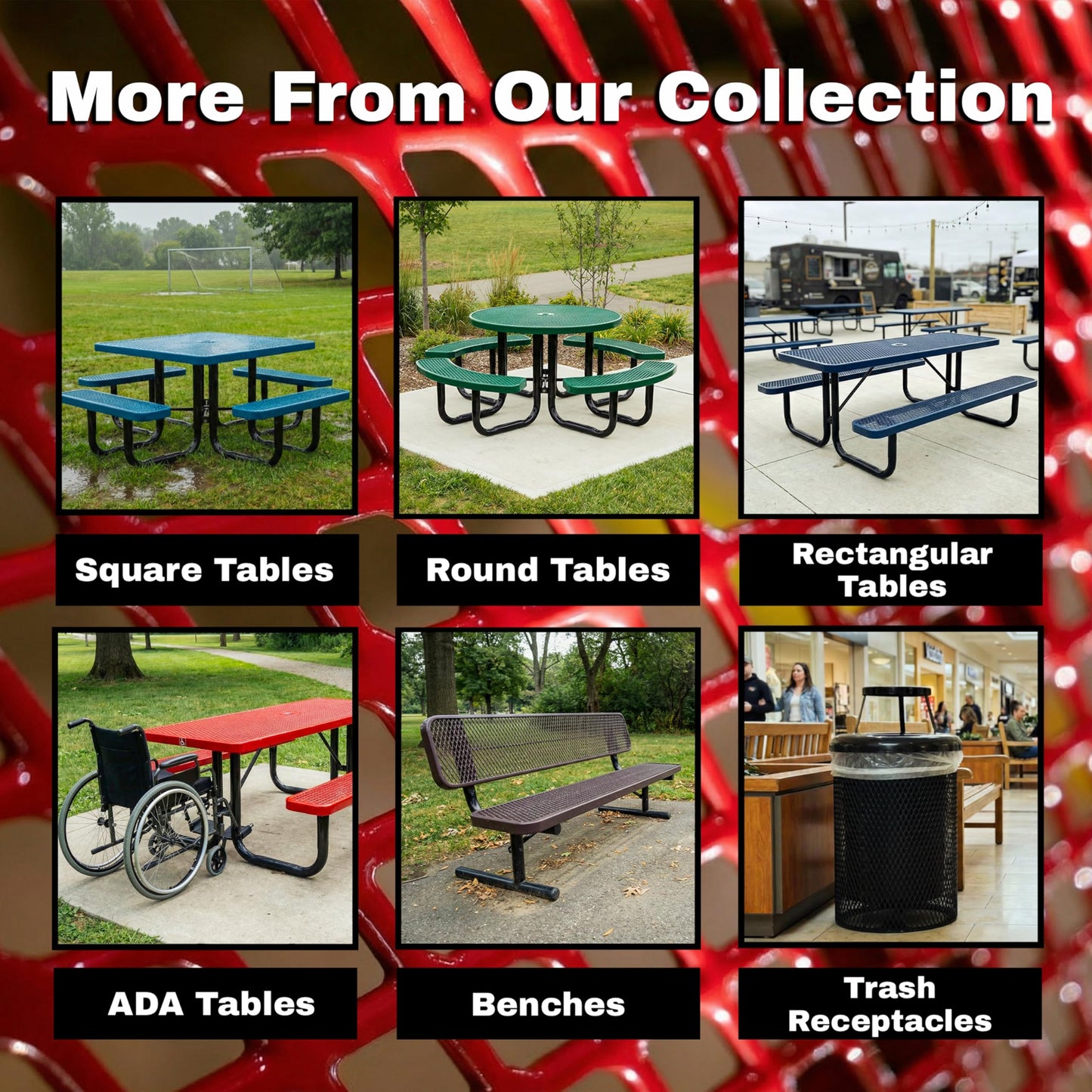 46” Square Heavy-Duty Expanded Metal Brown Picnic Table