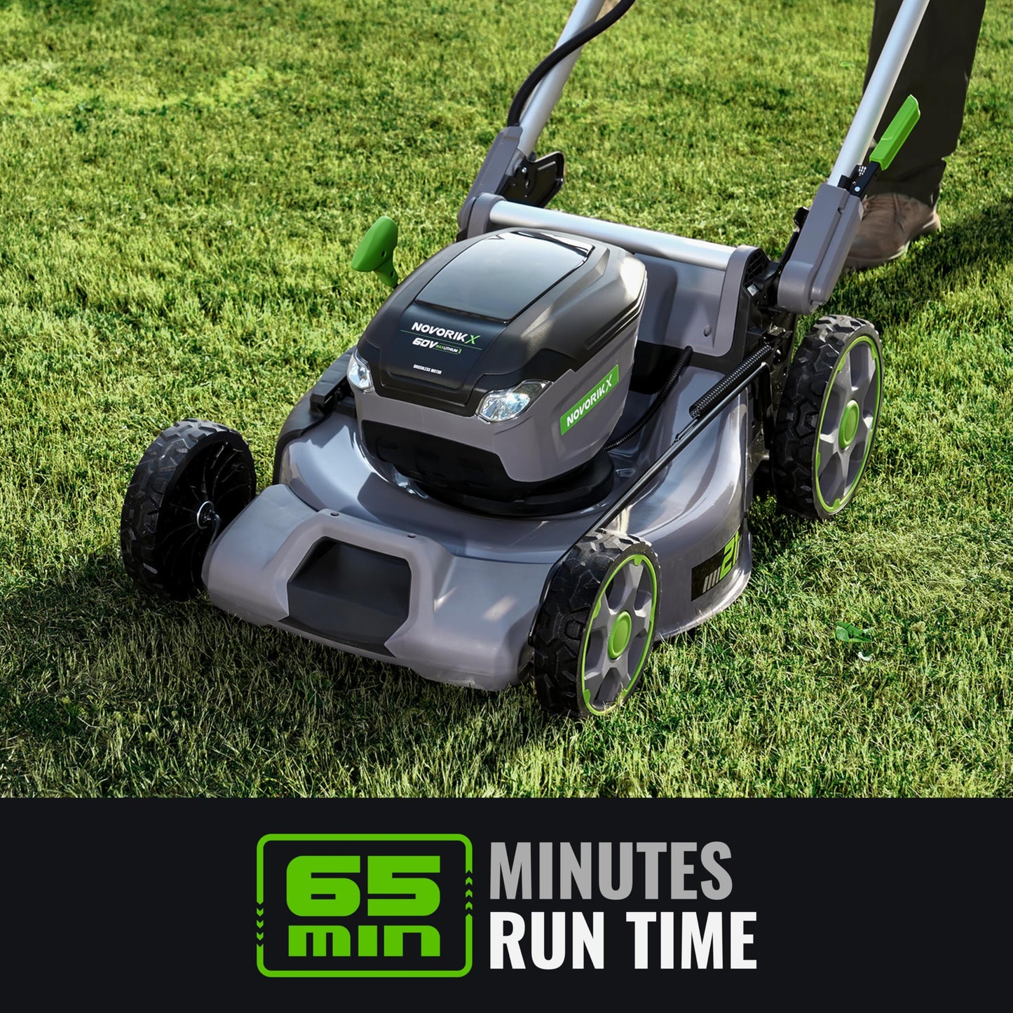 NovorikX 60V Self-Propelled Lawn Mower 21-Inch, Brushless Cordless Mower for Large Yards, Electric with LED Headlight, 5.0Ah Battery & Rapid Charger