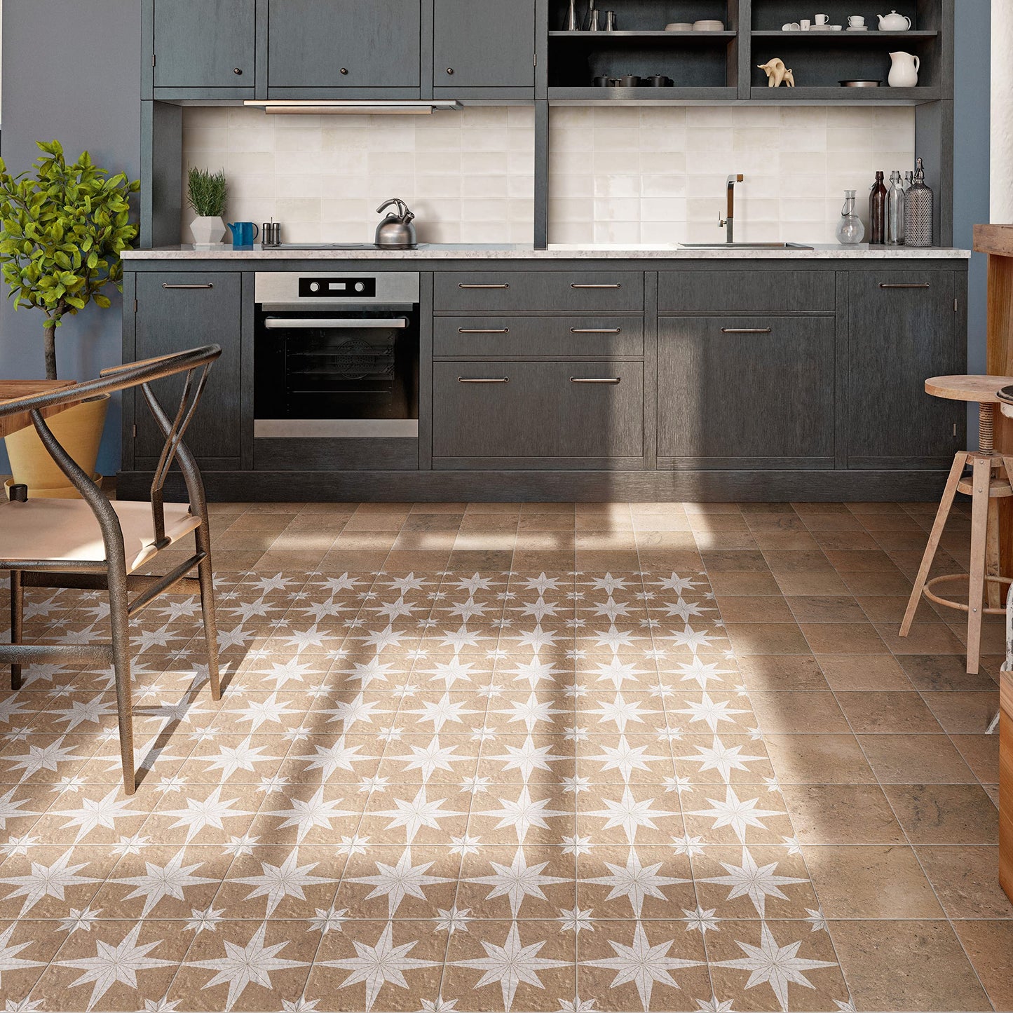 Merola Tile Compass Star Sand Stone 8" x 8" Porcelain Floor and Wall Tile