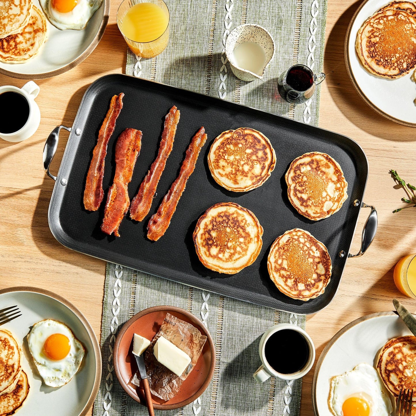 HexClad Hybrid Nonstick Double Burner Griddle, Stay-Cool Handles, Dishwasher-Friendly, Oven-Safe Up to 900°F, Induction Ready, Compatible with All Cooktops