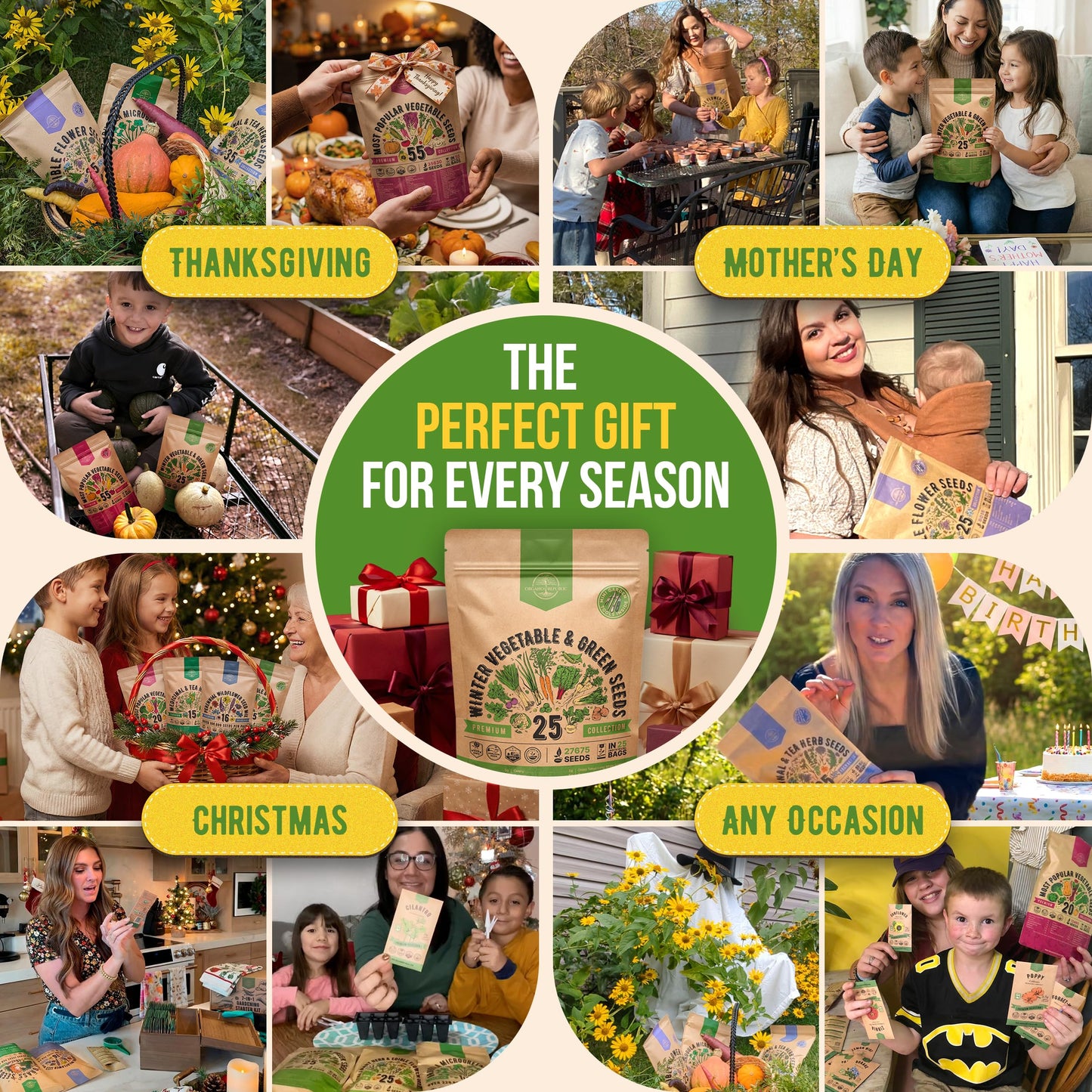 Organo Republic 25 Winter Vegetable & Green Seeds Variety Pack for Outdoors & Indoor Home Gardening 27670+ Non-GMO Heirloom Seeds: Broccoli Beet Carrot Collard Lettuce Radish Spinach Pea Kohlrabi