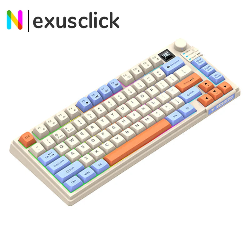 4 Color Combinations Keyboard Mouse Set, Premium Dual Mode Rechargeable Combo, Keyboard with Screen & Control Knob