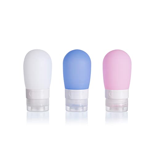 Leak Proof Squeezable Silicone Travel Bottles, Reusable, Refillable Bottles, Bulb Shape, Sustainable, TSA Carry On Approved Toiletries Containers, 3pcs (2oz/60ml)