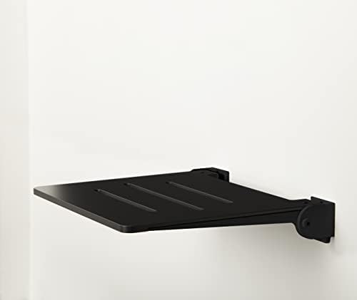 Seachrome 18 inch Silhouette Slimline Folding Wall Mount Shower Bench Seat, Matte Black Seat with Matte Black Frame