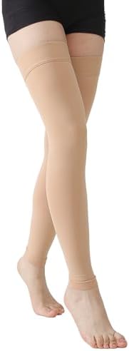 MGANG Thigh High Leg Sleeve 20-30 mmHg Graduated Compression with Grip Top, Medical Compression Stockings for Men and Women, with Varicose Veins, Lymphedema, Swelling & Venous Insufficiency, Beige S