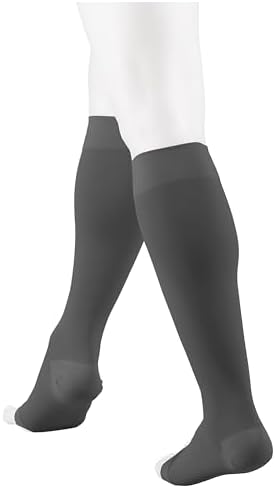 NuVein Medical Compression Stockings, 20-30 mmHg Support for Women & Men, Knee Length, Open Toe, Charcoal, Small