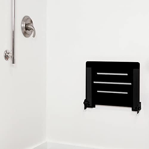 Seachrome 18 inch Silhouette Slimline Folding Wall Mount Shower Bench Seat, Matte Black Seat with Matte Black Frame